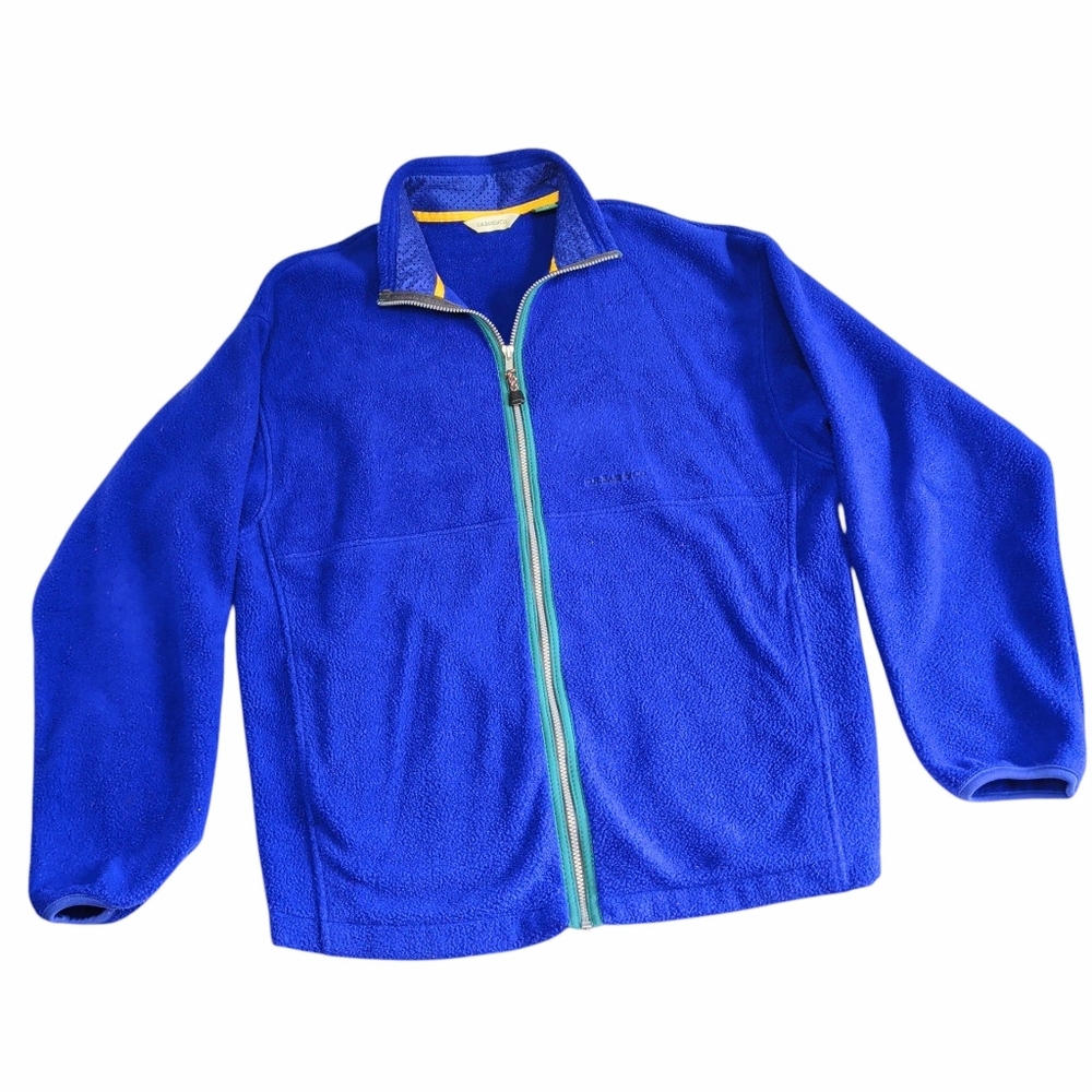 G.H. Bass Mens XL Blue Fleece Jacket Full Zip Pockets Collar Coat Zipper Vintage